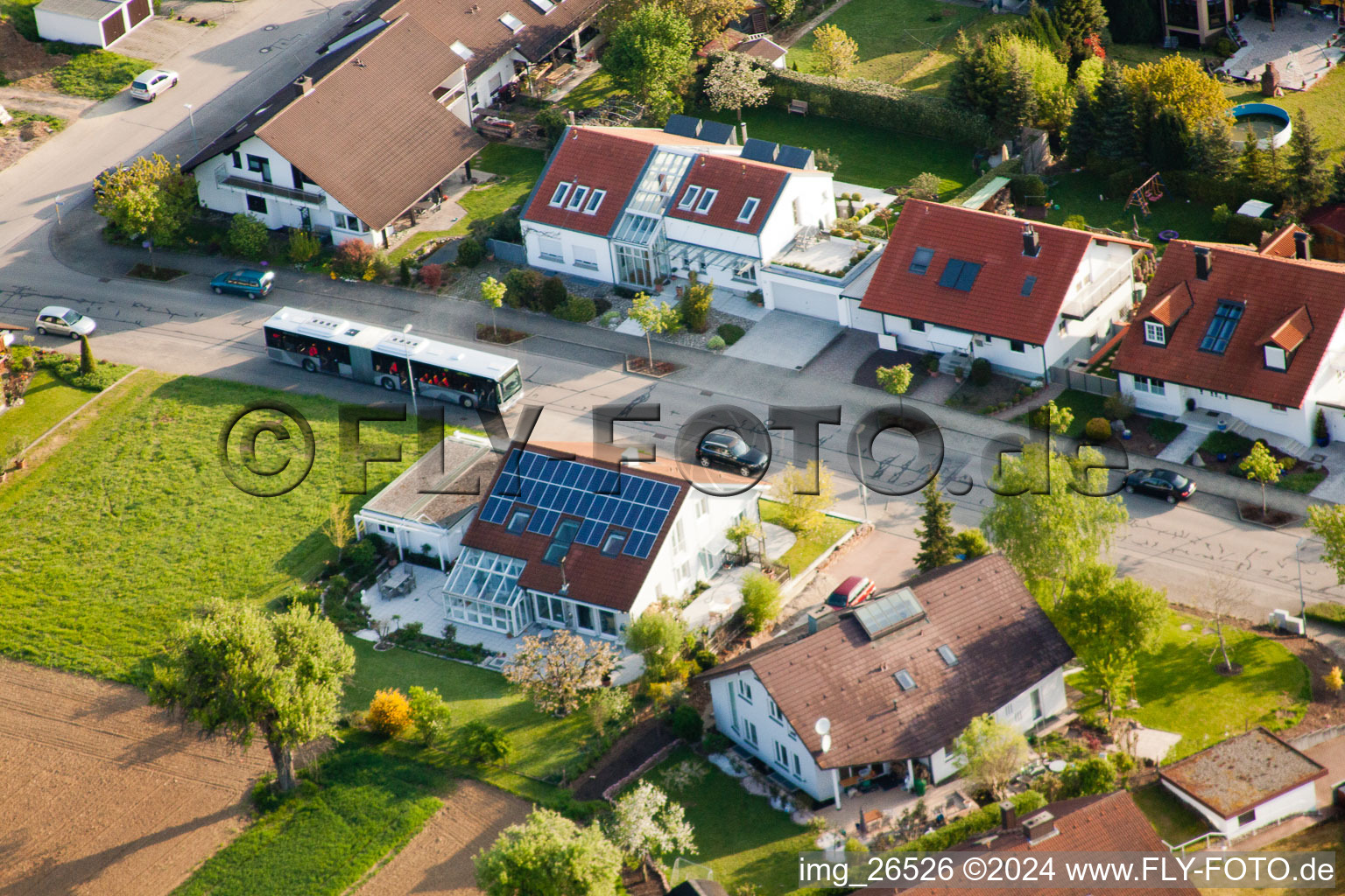 Oblique view of District Stupferich in Karlsruhe in the state Baden-Wuerttemberg, Germany