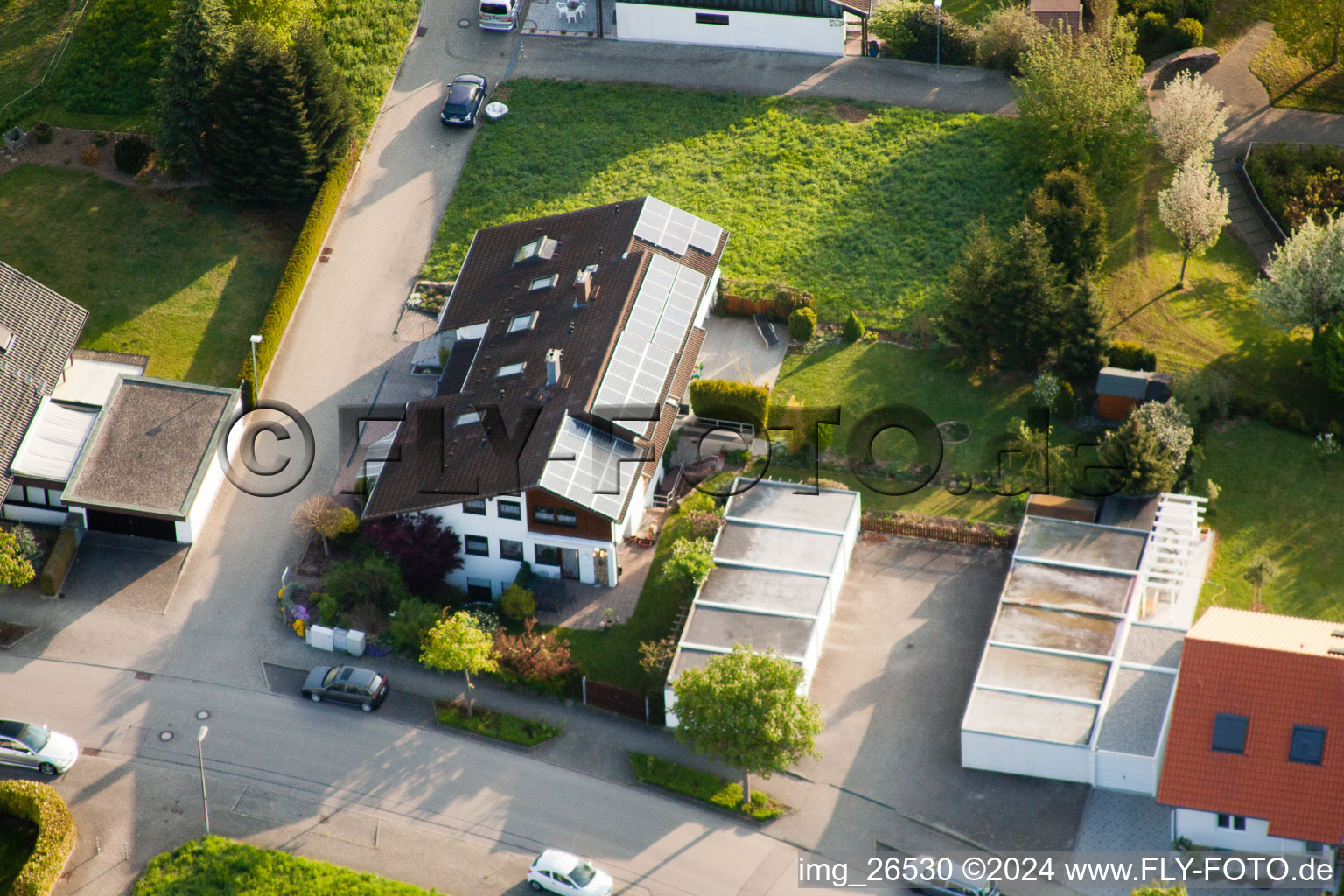 District Stupferich in Karlsruhe in the state Baden-Wuerttemberg, Germany from the plane