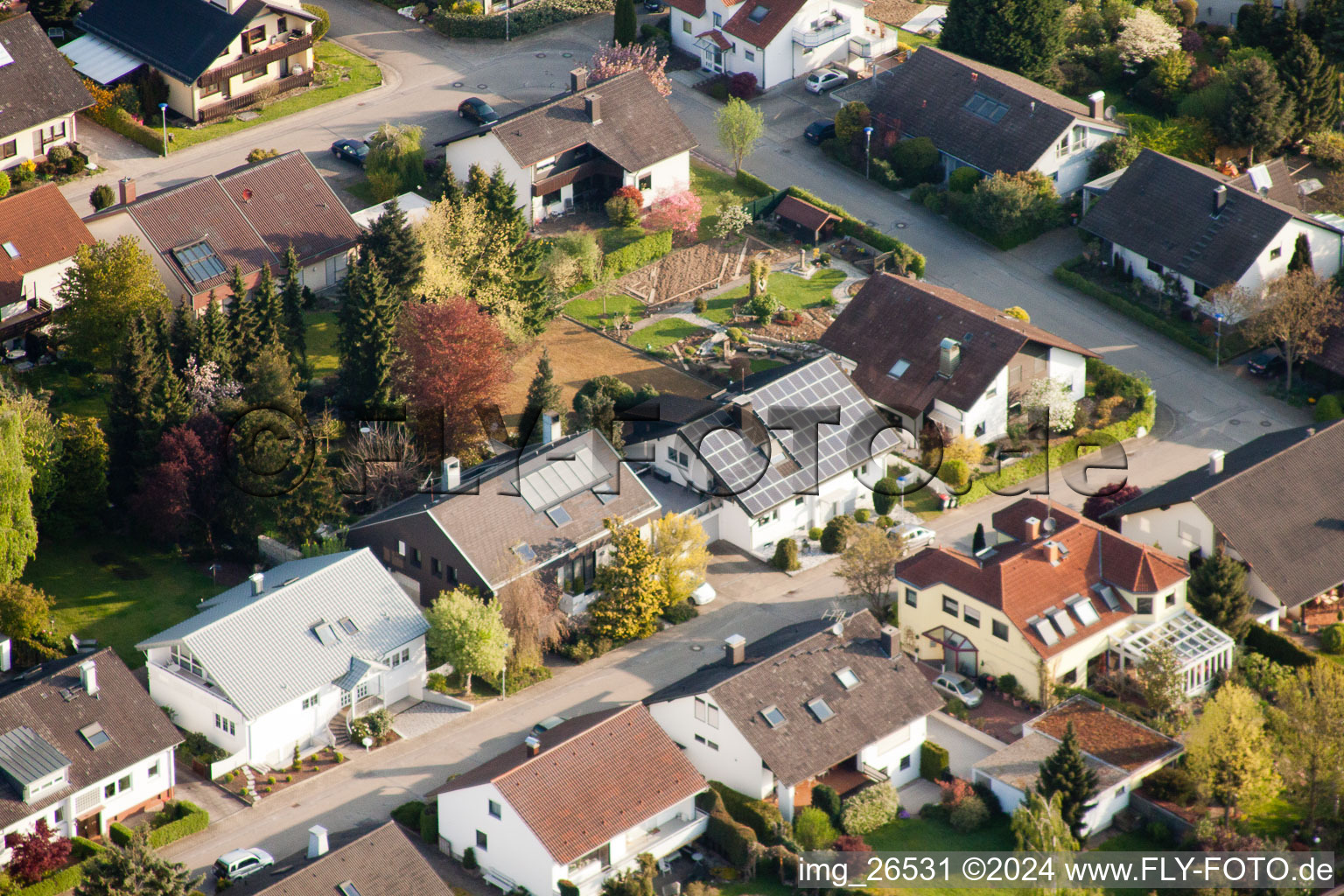 Bird's eye view of District Stupferich in Karlsruhe in the state Baden-Wuerttemberg, Germany