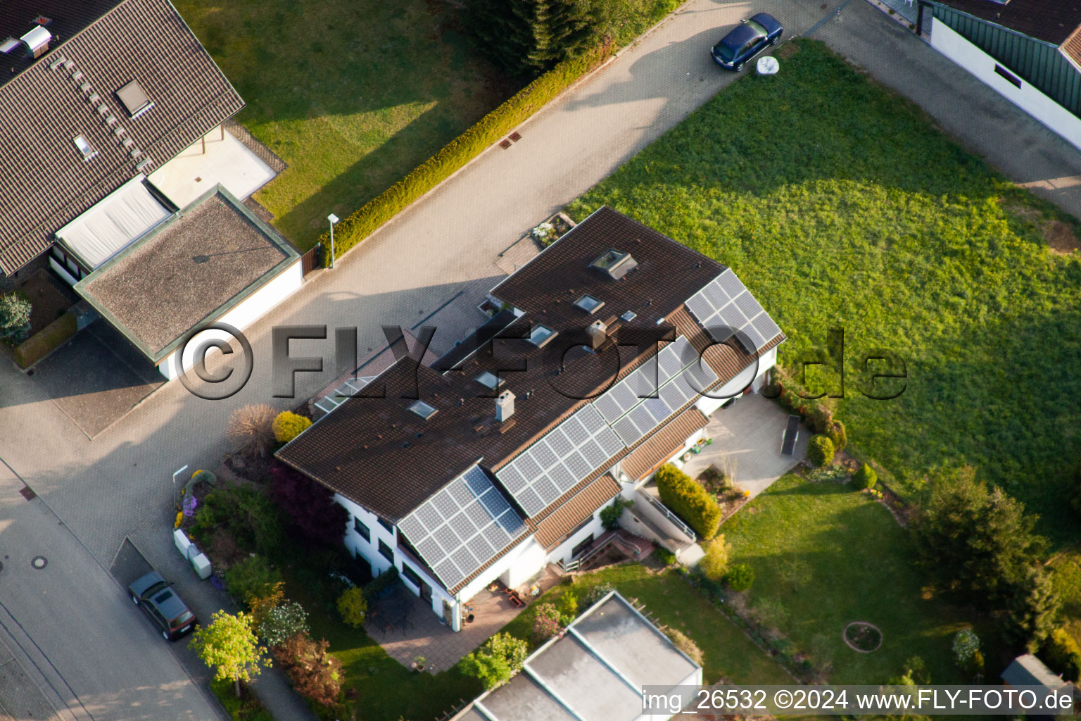 District Stupferich in Karlsruhe in the state Baden-Wuerttemberg, Germany viewn from the air