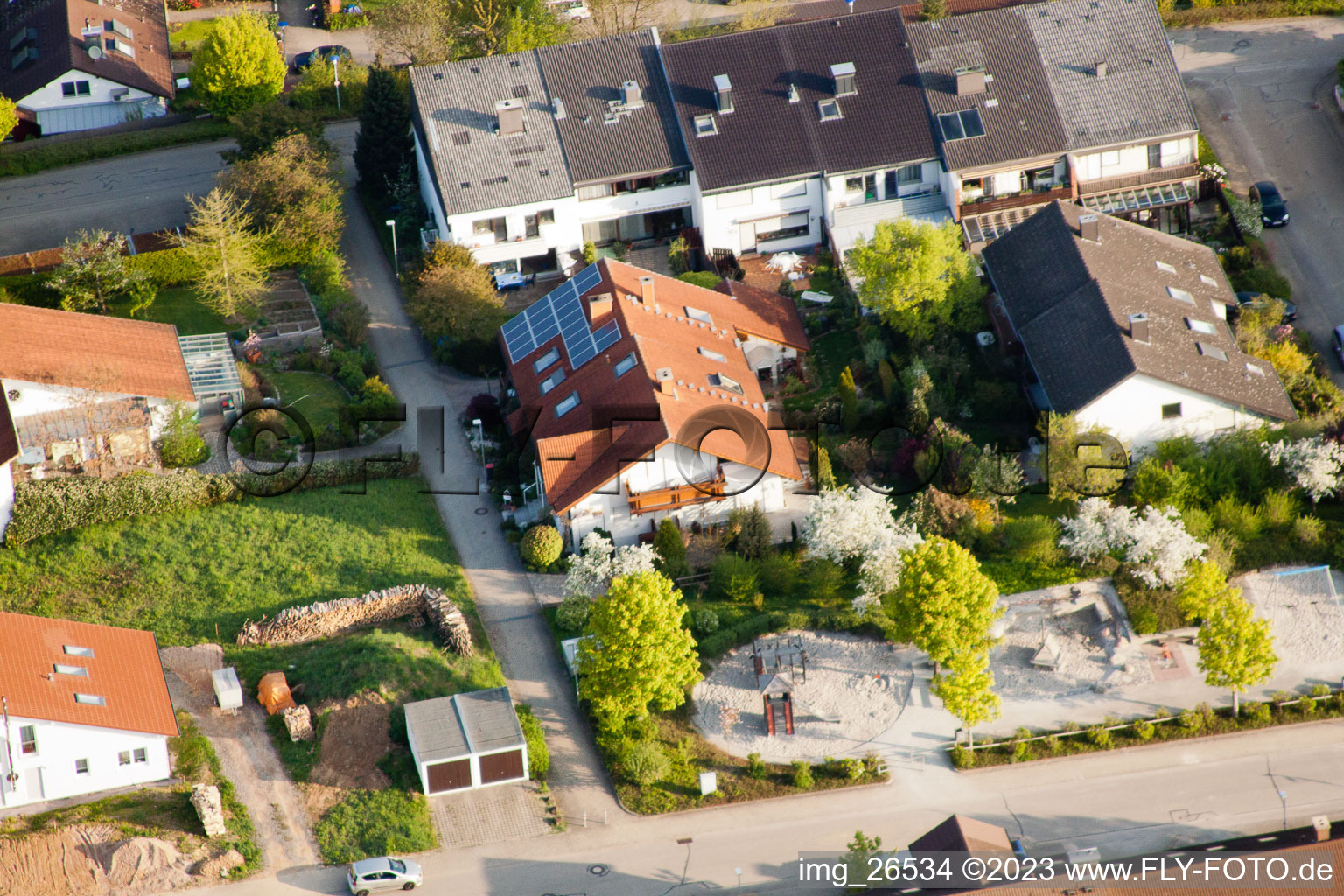 Drone recording of District Stupferich in Karlsruhe in the state Baden-Wuerttemberg, Germany