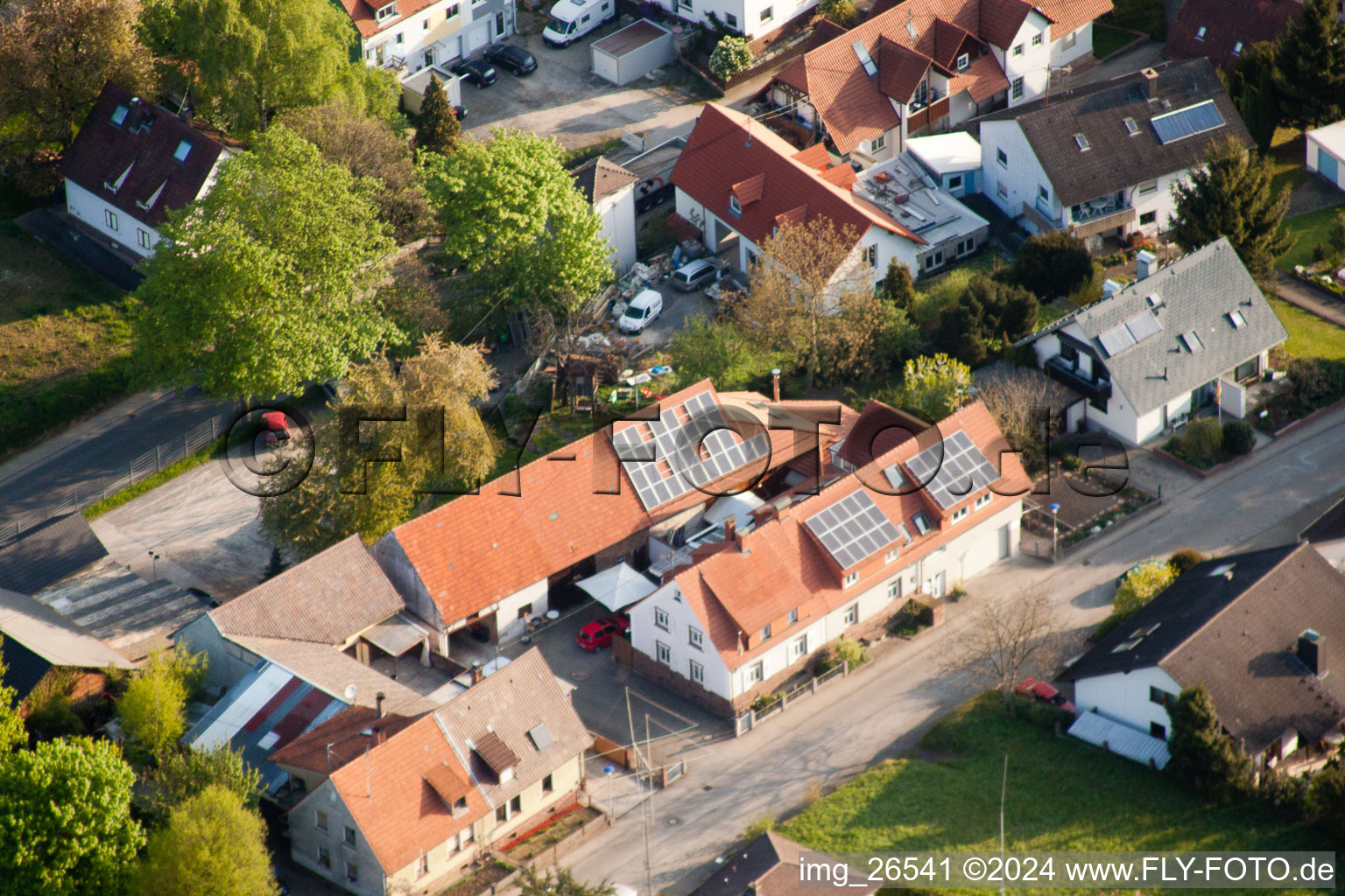 Oblique view of District Stupferich in Karlsruhe in the state Baden-Wuerttemberg, Germany