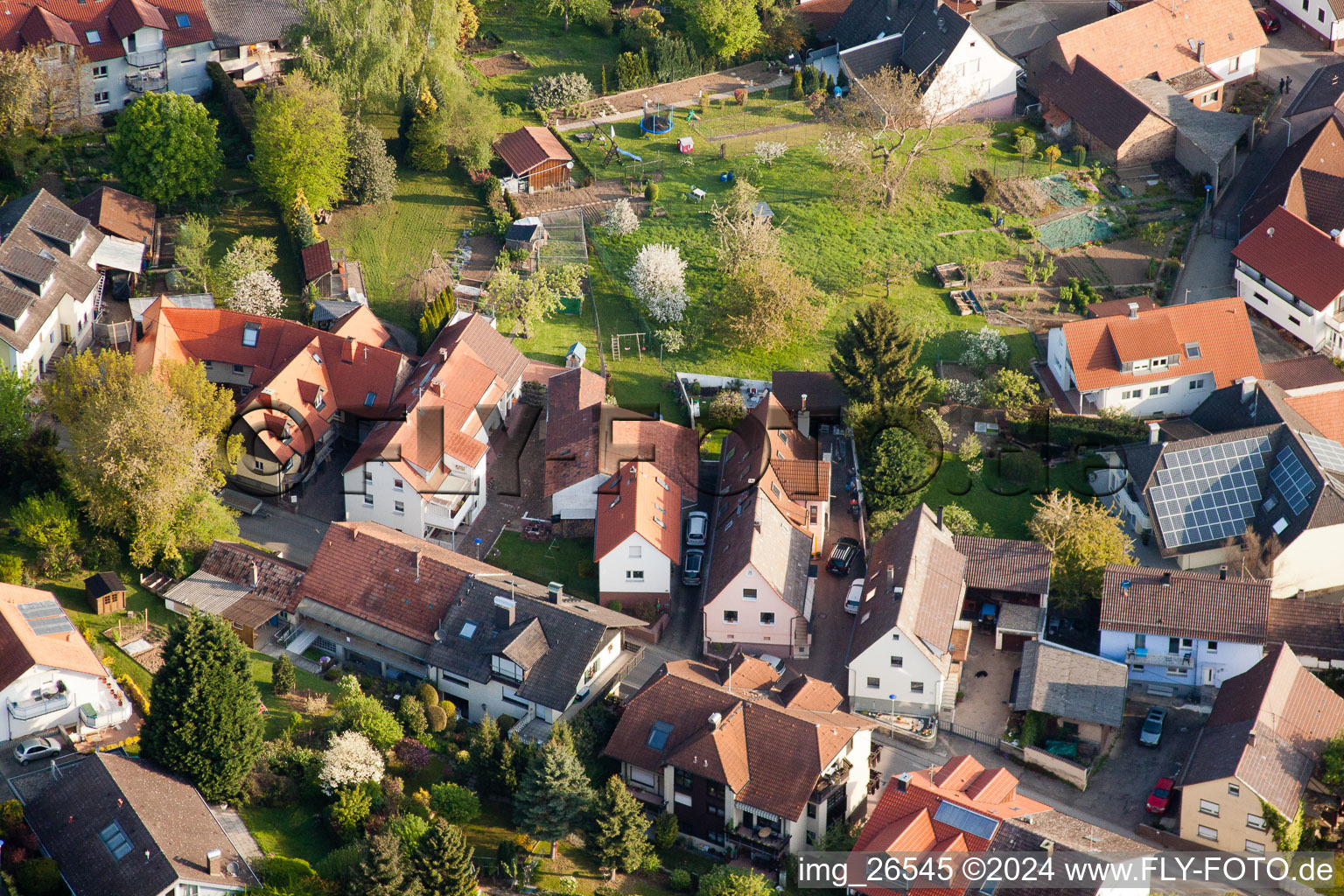 District Stupferich in Karlsruhe in the state Baden-Wuerttemberg, Germany from the plane