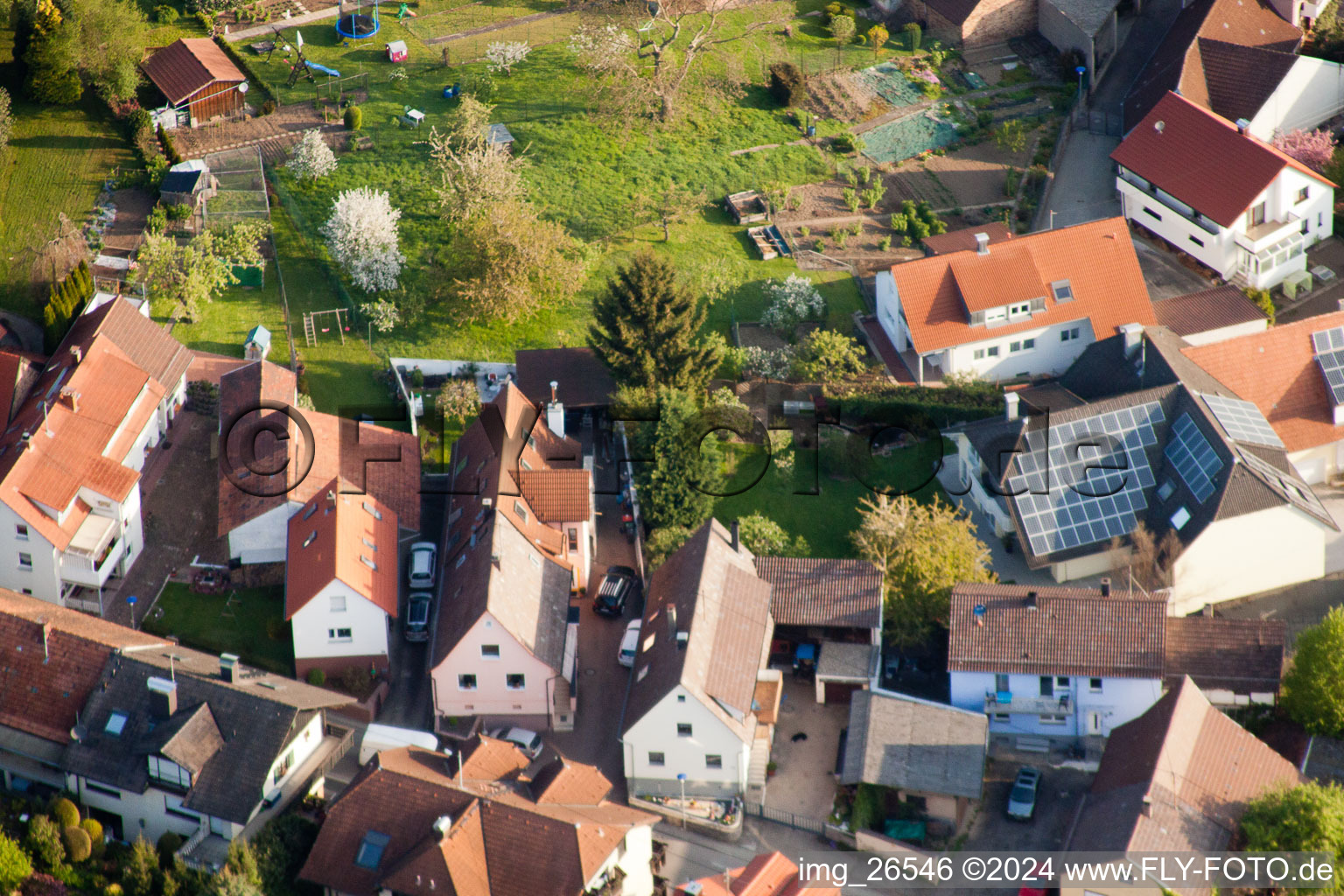 Bird's eye view of District Stupferich in Karlsruhe in the state Baden-Wuerttemberg, Germany