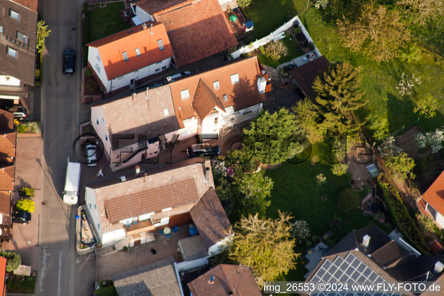 District Stupferich in Karlsruhe in the state Baden-Wuerttemberg, Germany seen from a drone