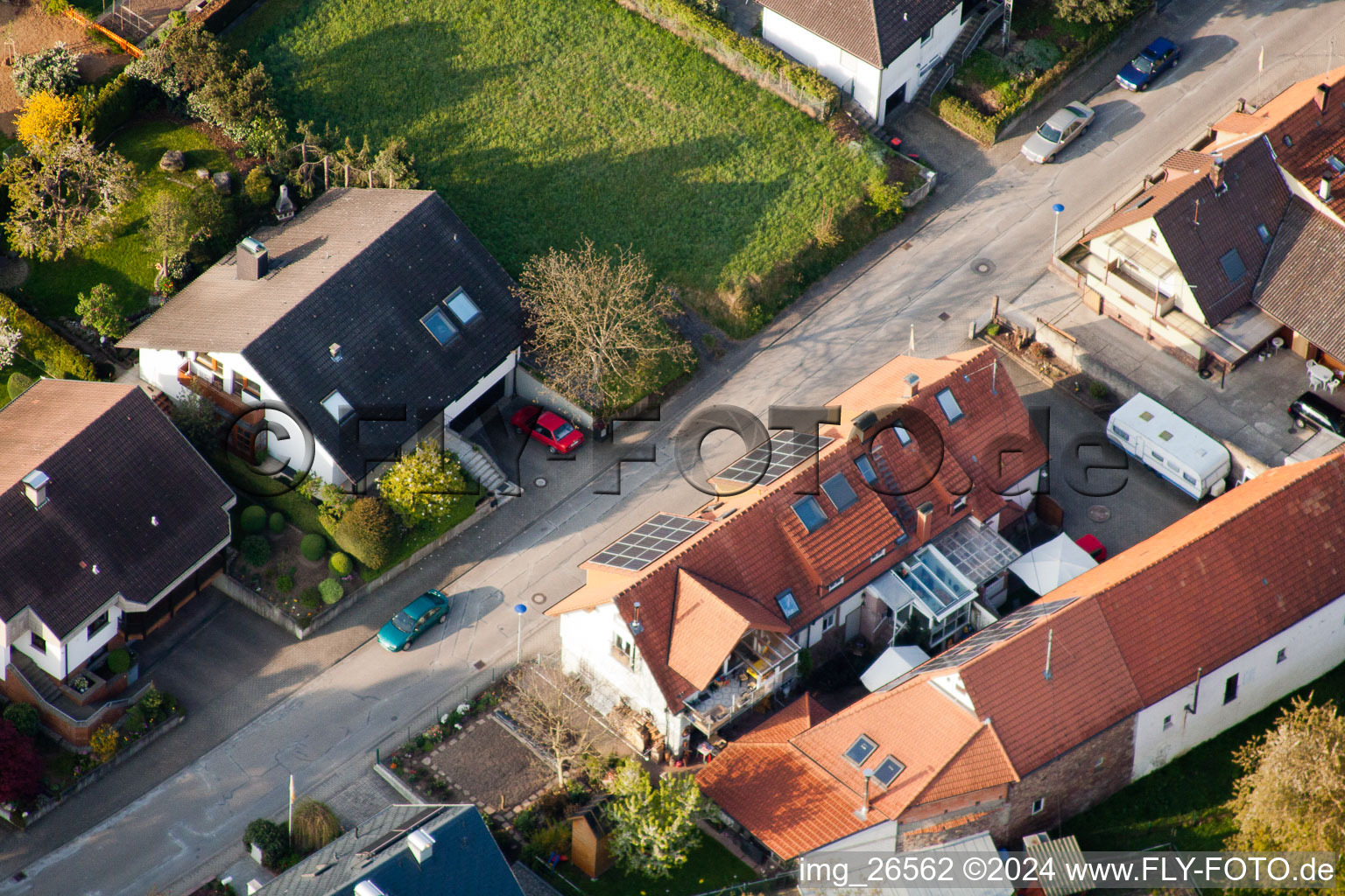 District Stupferich in Karlsruhe in the state Baden-Wuerttemberg, Germany from the plane