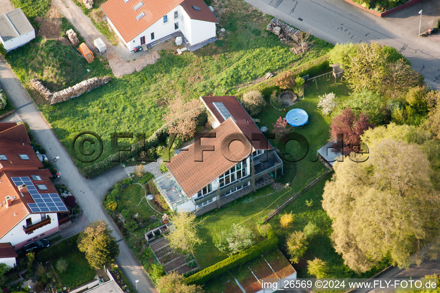 District Stupferich in Karlsruhe in the state Baden-Wuerttemberg, Germany from the drone perspective