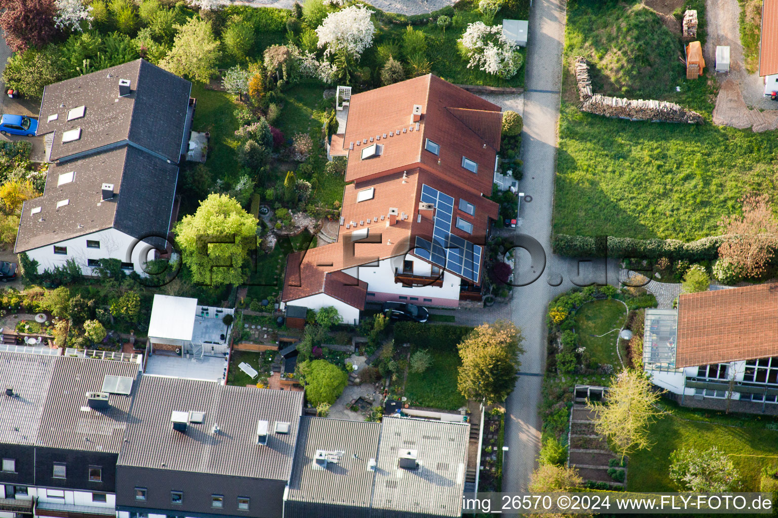 District Stupferich in Karlsruhe in the state Baden-Wuerttemberg, Germany from a drone