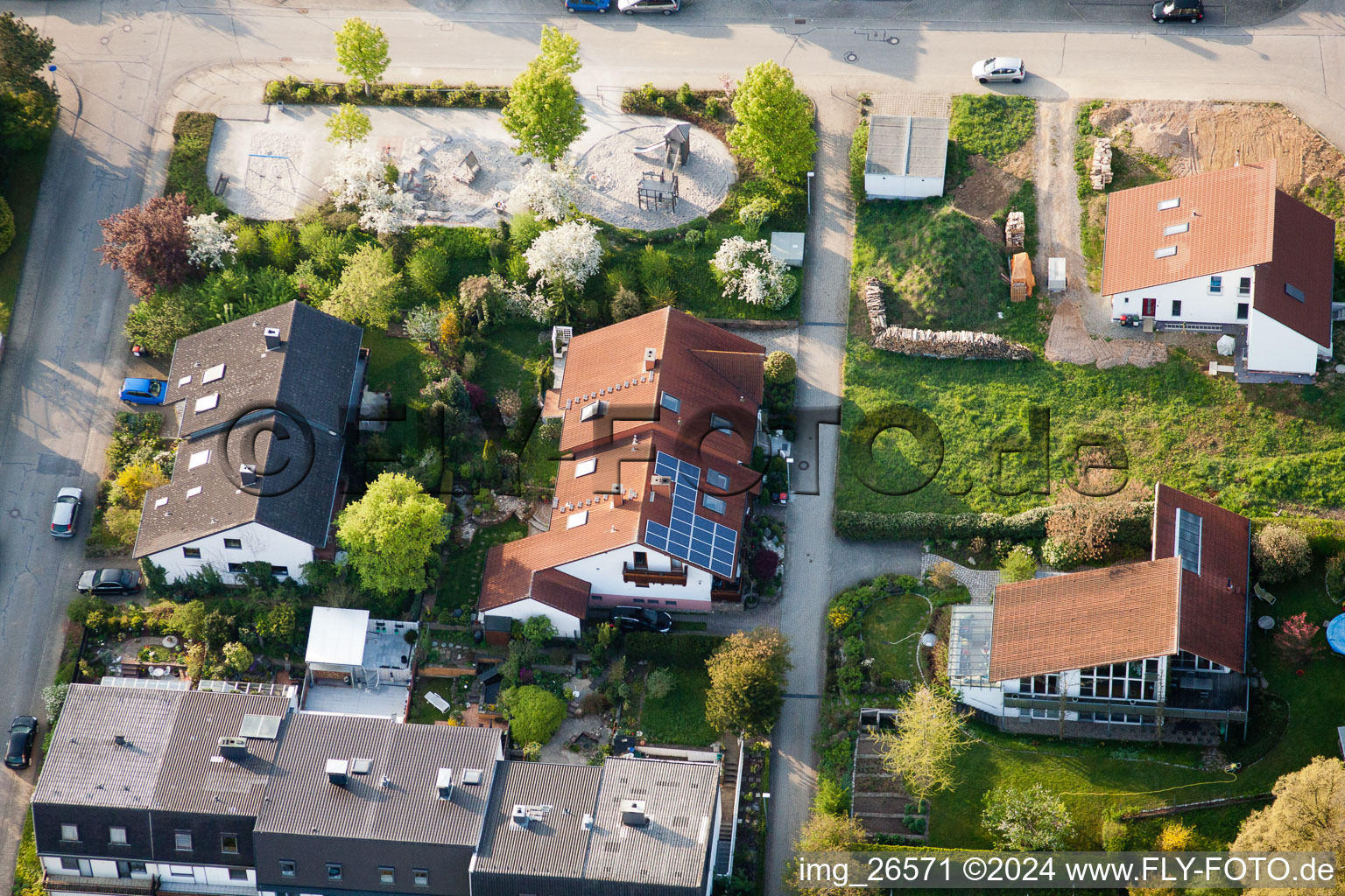 District Stupferich in Karlsruhe in the state Baden-Wuerttemberg, Germany seen from a drone