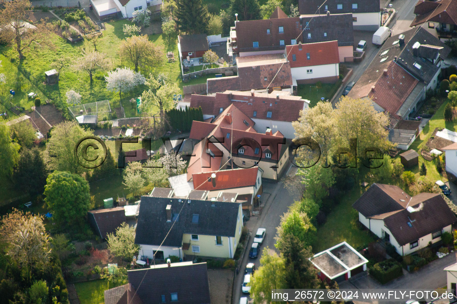 Aerial view of District Stupferich in Karlsruhe in the state Baden-Wuerttemberg, Germany