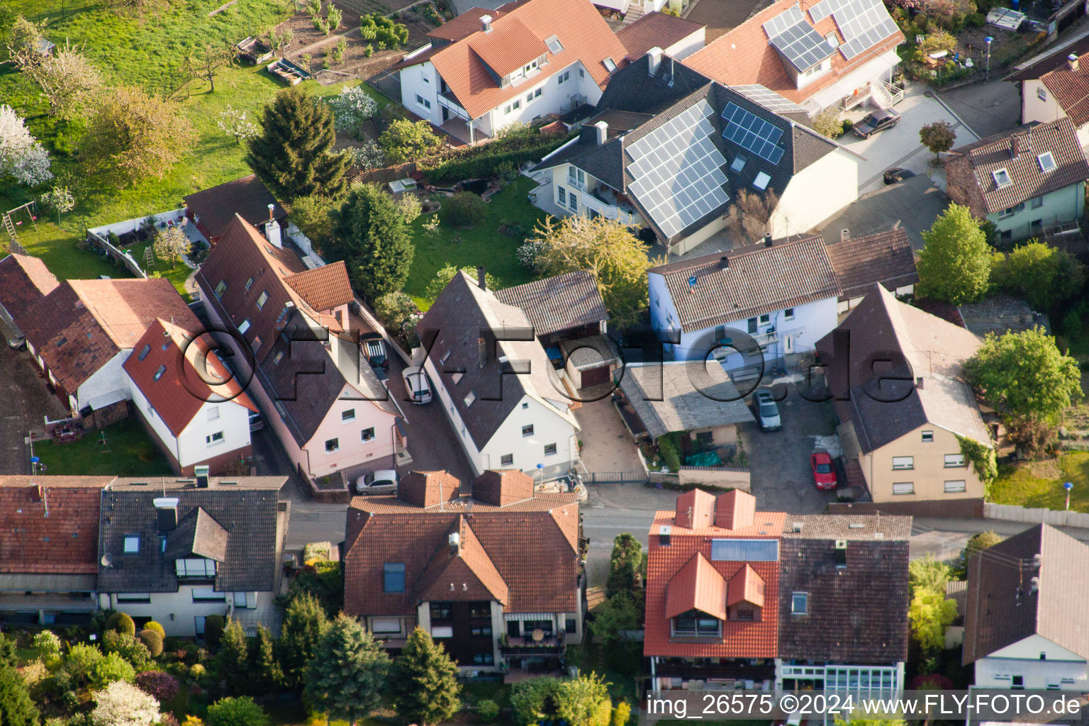 Oblique view of District Stupferich in Karlsruhe in the state Baden-Wuerttemberg, Germany