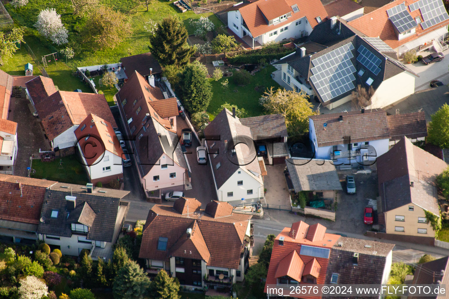 District Stupferich in Karlsruhe in the state Baden-Wuerttemberg, Germany from above