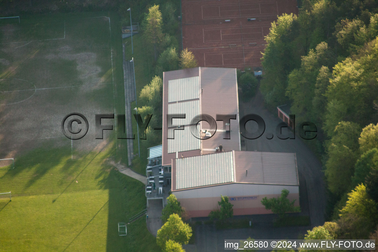 District Stupferich in Karlsruhe in the state Baden-Wuerttemberg, Germany from the plane