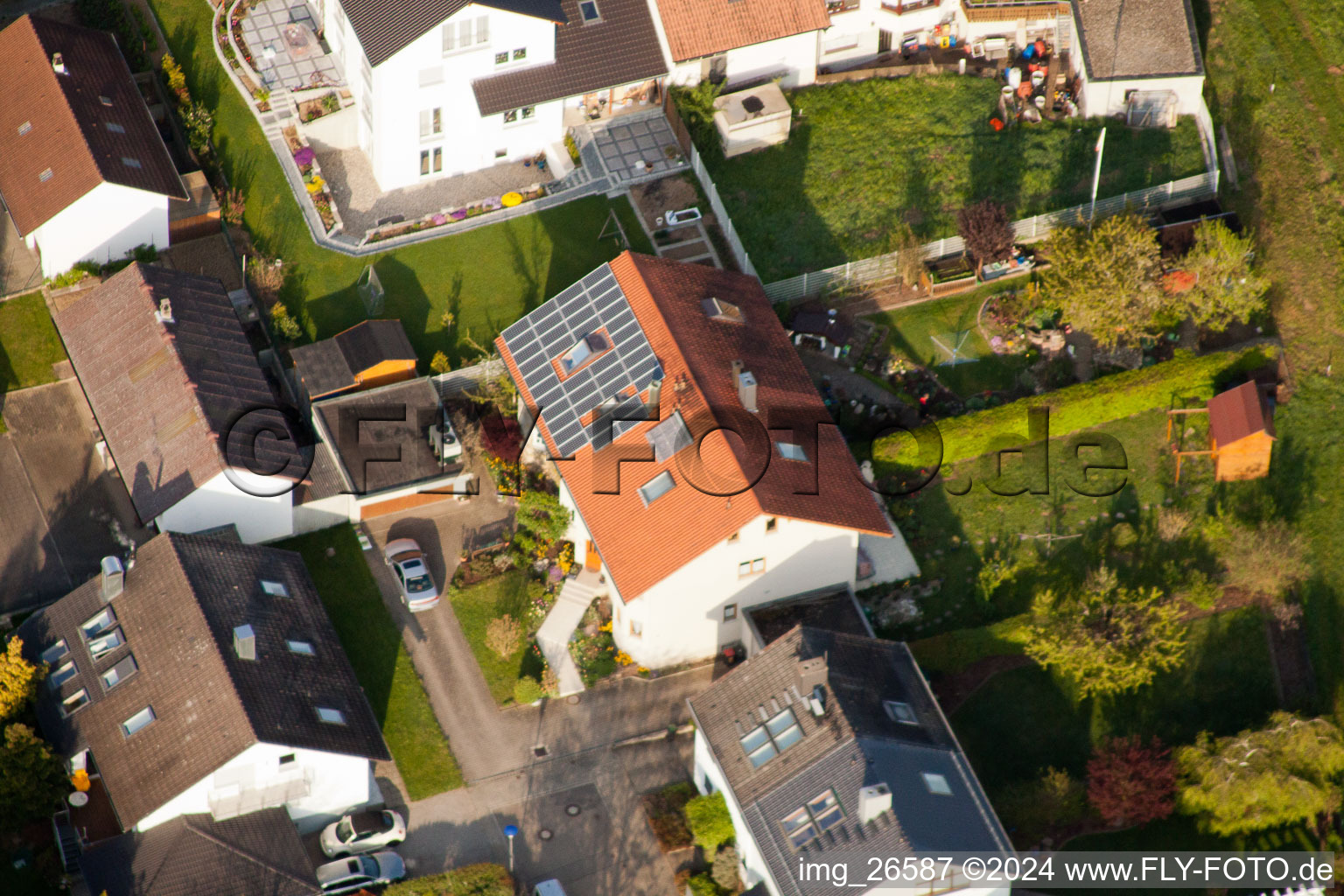 District Stupferich in Karlsruhe in the state Baden-Wuerttemberg, Germany from the drone perspective