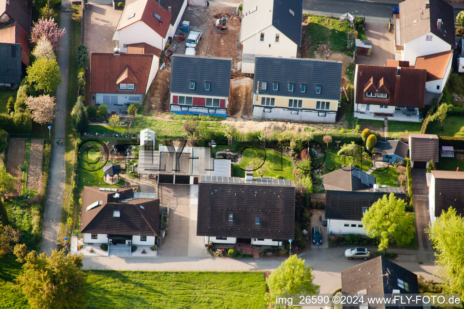 District Stupferich in Karlsruhe in the state Baden-Wuerttemberg, Germany seen from a drone