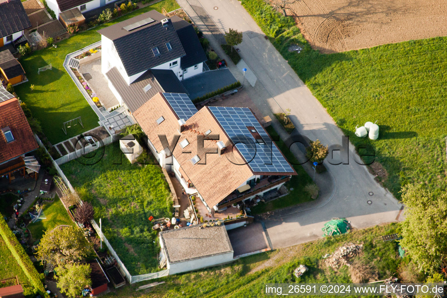 Aerial view of District Stupferich in Karlsruhe in the state Baden-Wuerttemberg, Germany