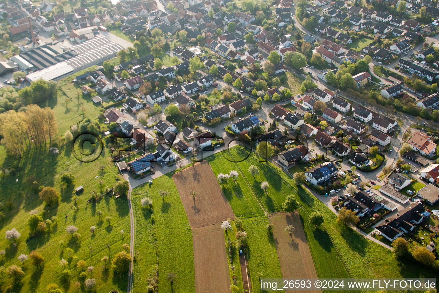 Oblique view of District Stupferich in Karlsruhe in the state Baden-Wuerttemberg, Germany