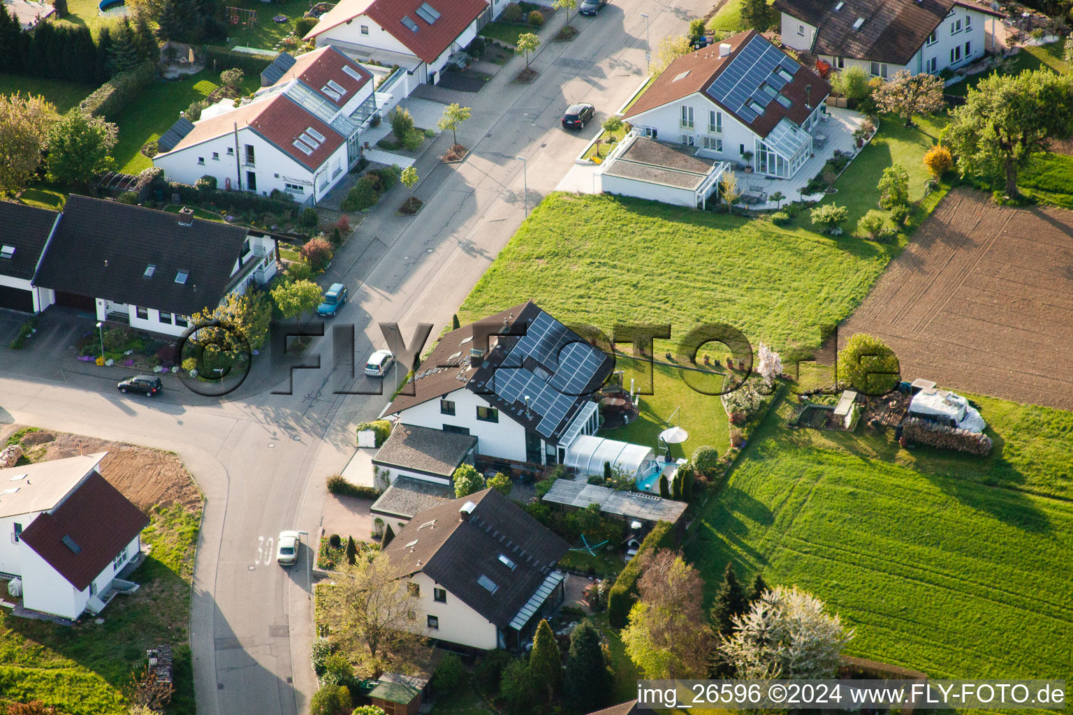 District Stupferich in Karlsruhe in the state Baden-Wuerttemberg, Germany seen from above