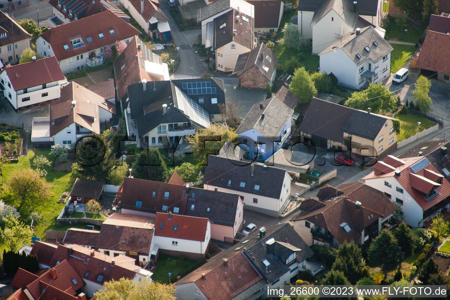 Drone recording of District Stupferich in Karlsruhe in the state Baden-Wuerttemberg, Germany