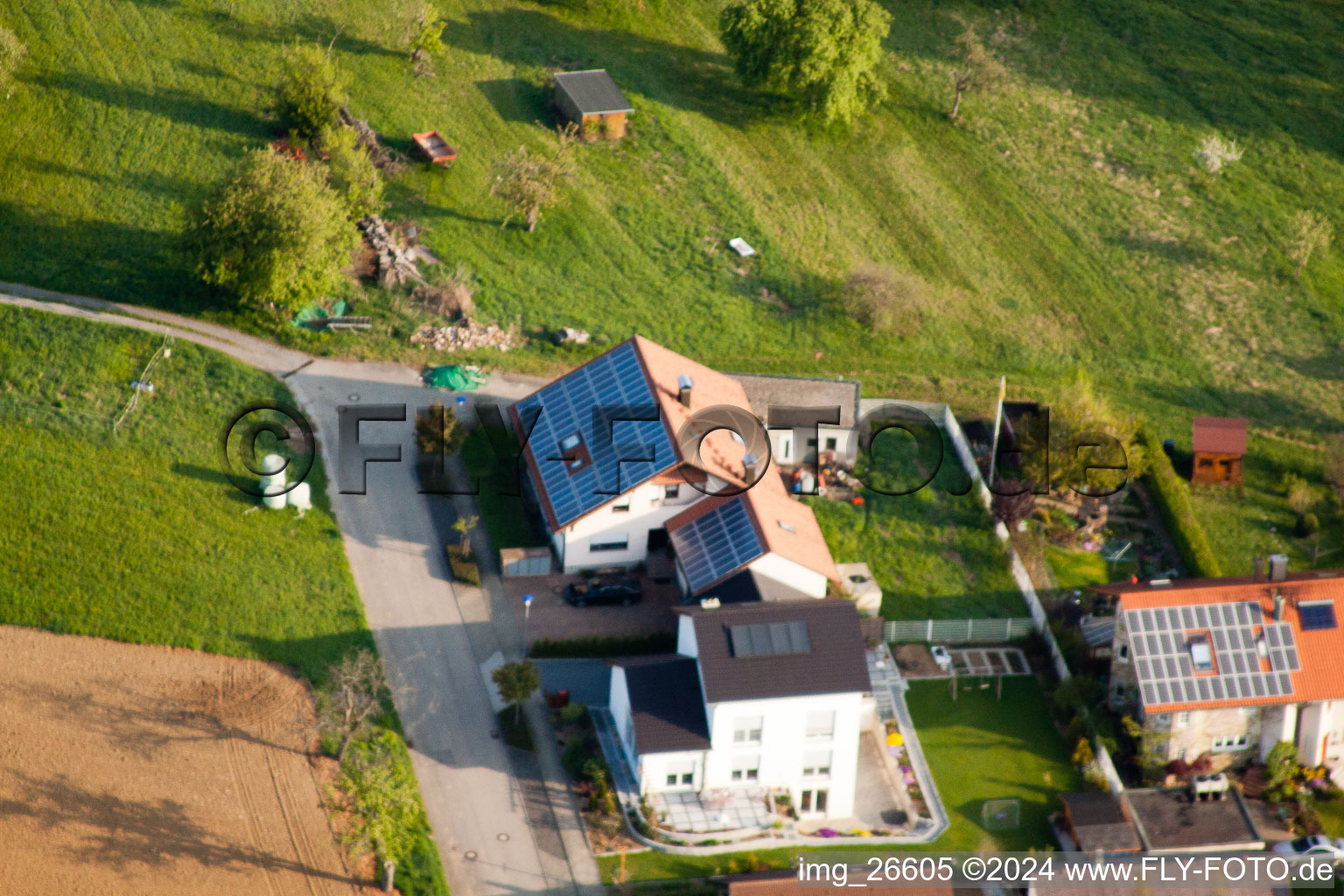 District Stupferich in Karlsruhe in the state Baden-Wuerttemberg, Germany seen from a drone