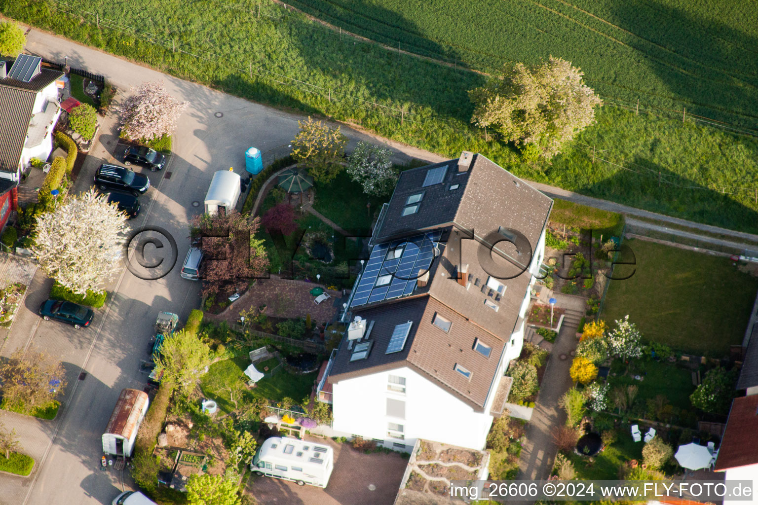 Aerial view of District Stupferich in Karlsruhe in the state Baden-Wuerttemberg, Germany