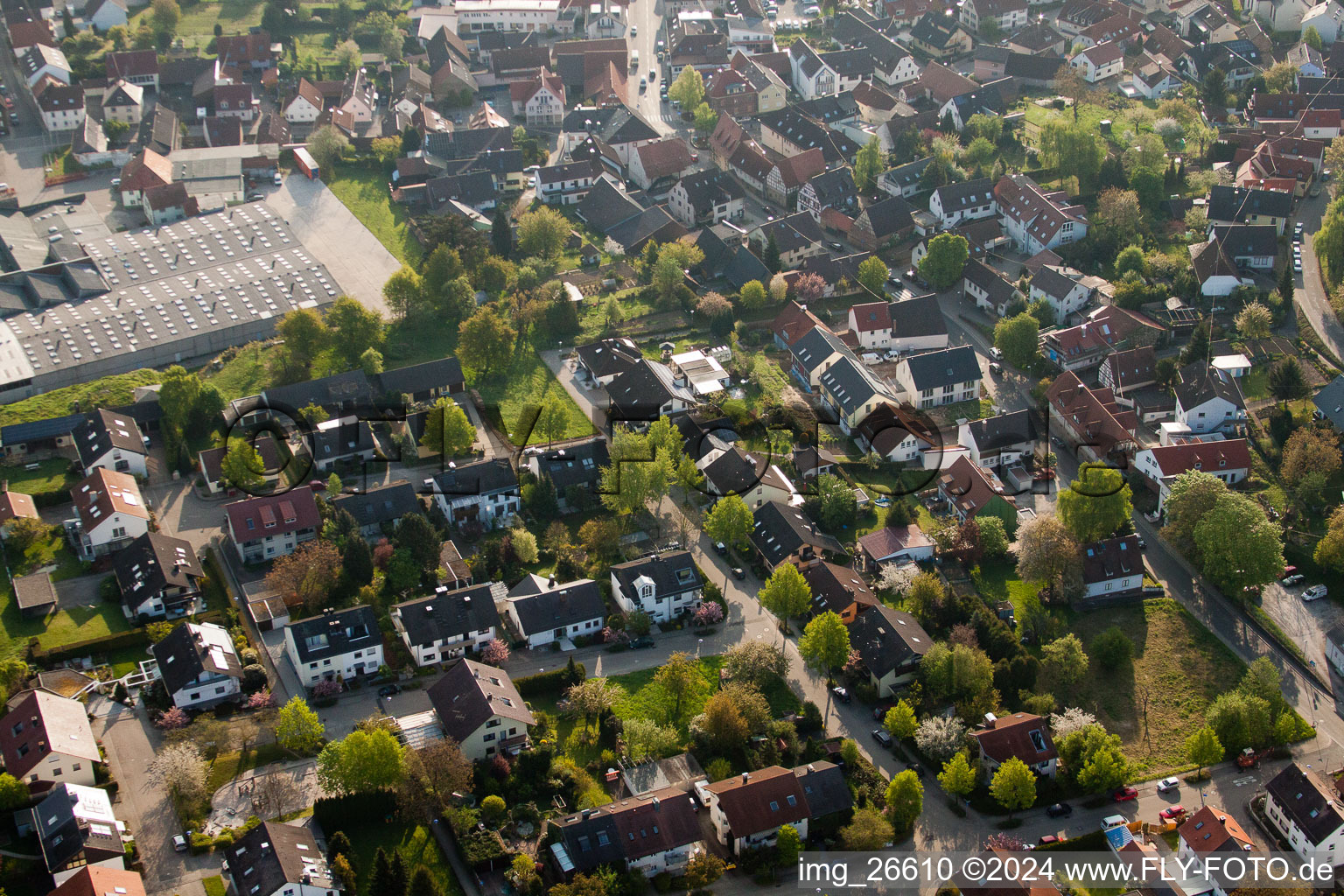 Oblique view of District Stupferich in Karlsruhe in the state Baden-Wuerttemberg, Germany