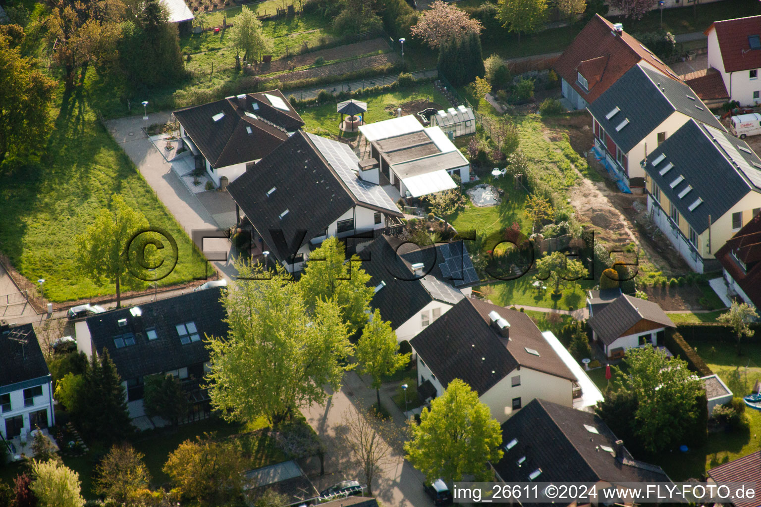 District Stupferich in Karlsruhe in the state Baden-Wuerttemberg, Germany from above