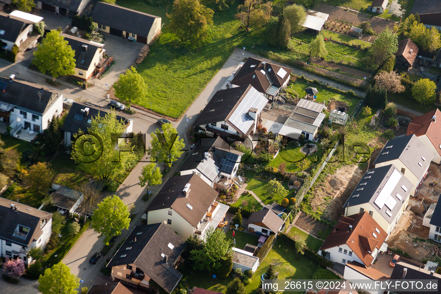 District Stupferich in Karlsruhe in the state Baden-Wuerttemberg, Germany seen from above