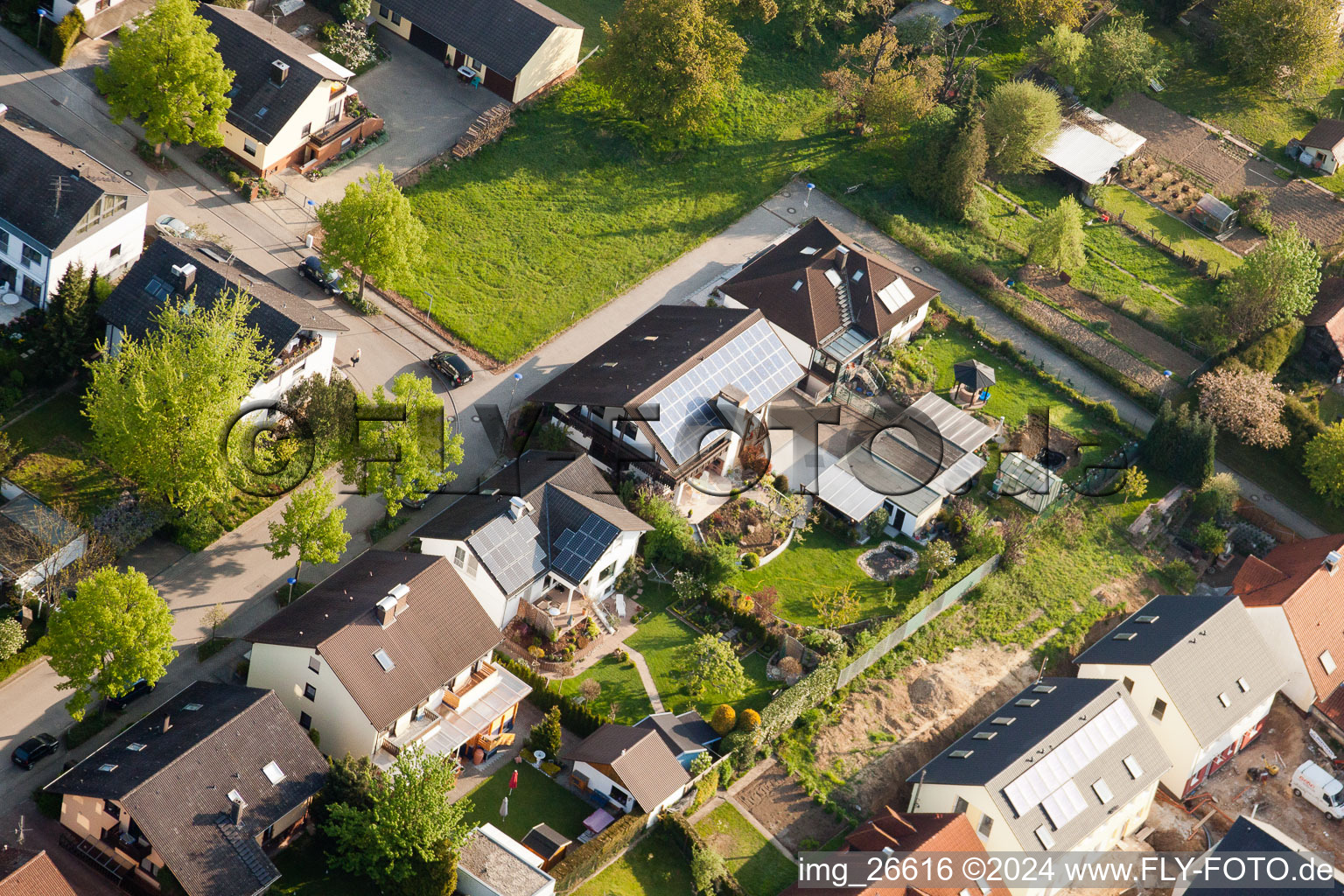 District Stupferich in Karlsruhe in the state Baden-Wuerttemberg, Germany from the plane