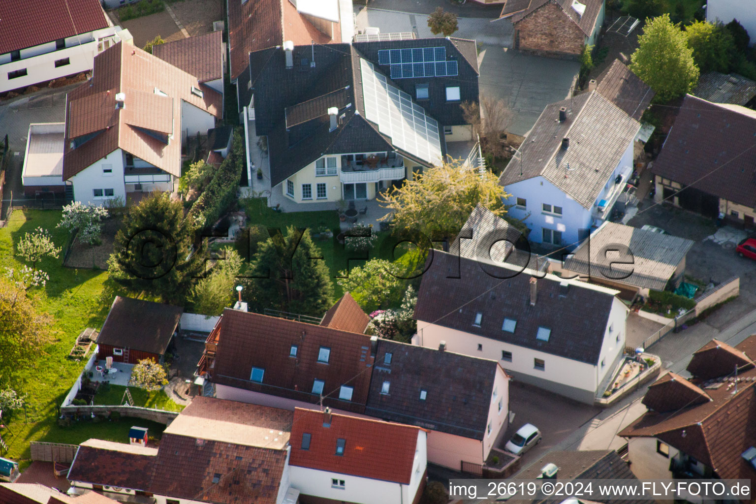 District Stupferich in Karlsruhe in the state Baden-Wuerttemberg, Germany viewn from the air