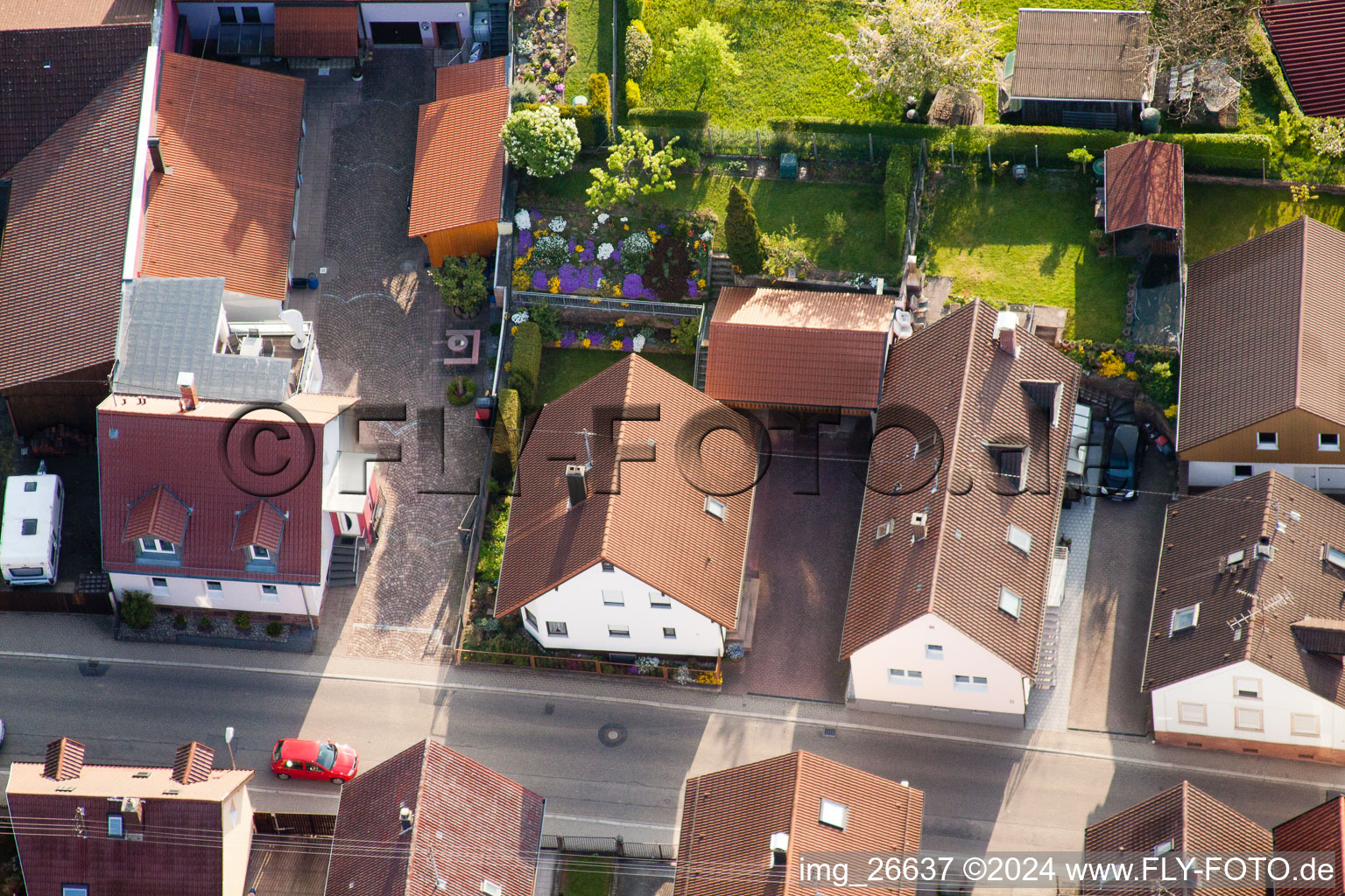 District Stupferich in Karlsruhe in the state Baden-Wuerttemberg, Germany viewn from the air