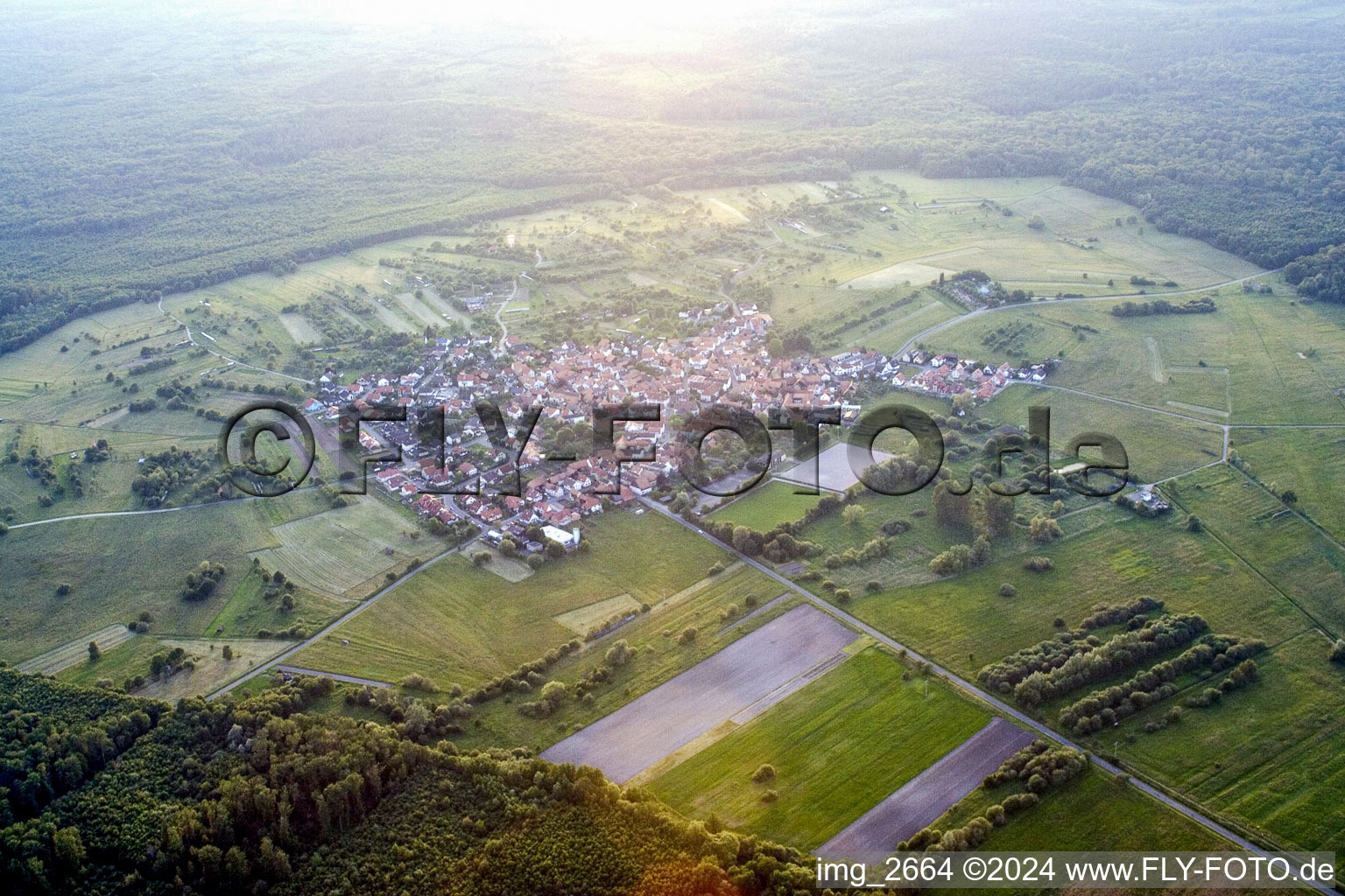 From the southeast in the district Büchelberg in Wörth am Rhein in the state Rhineland-Palatinate, Germany