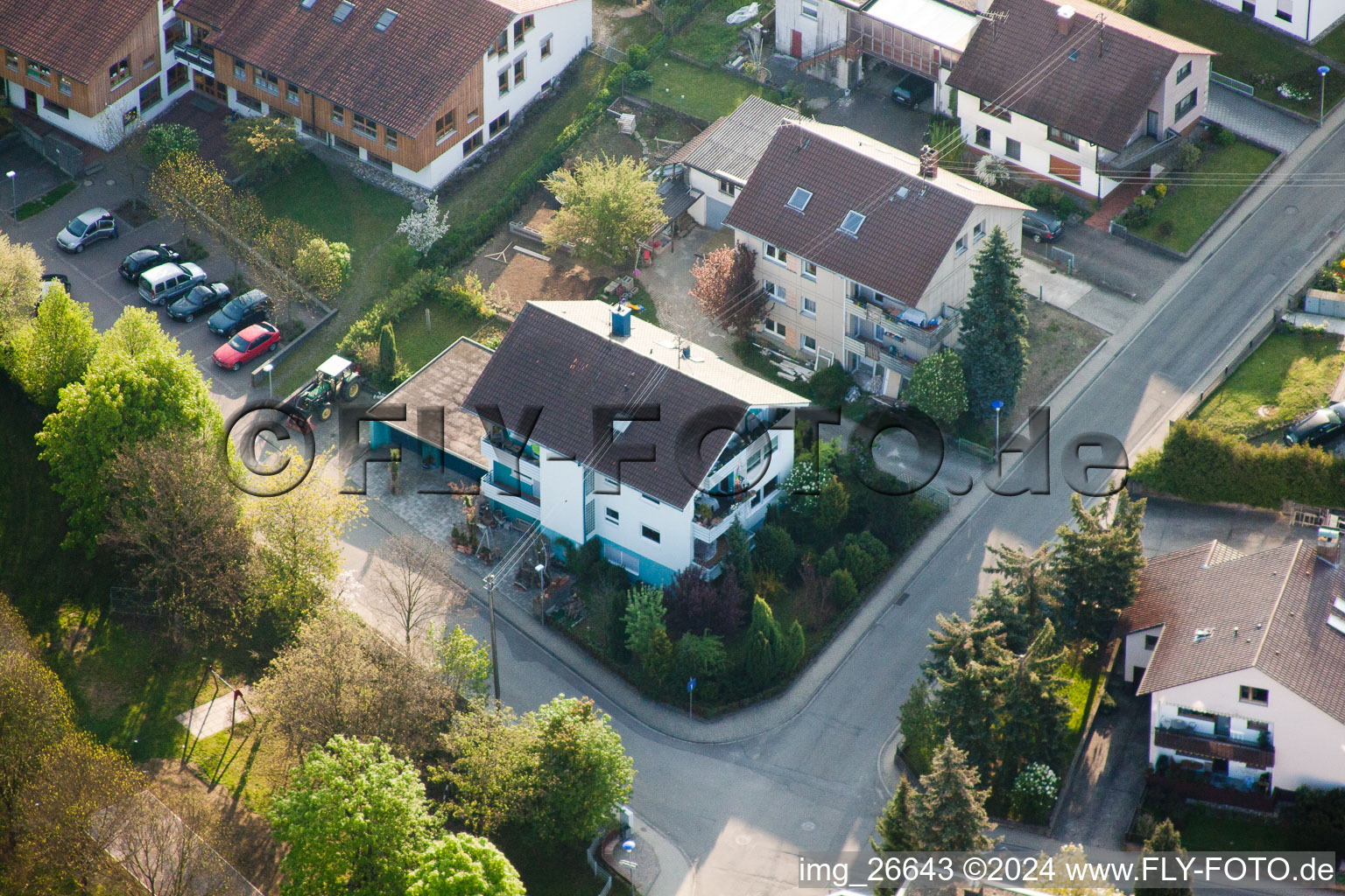 District Stupferich in Karlsruhe in the state Baden-Wuerttemberg, Germany seen from a drone