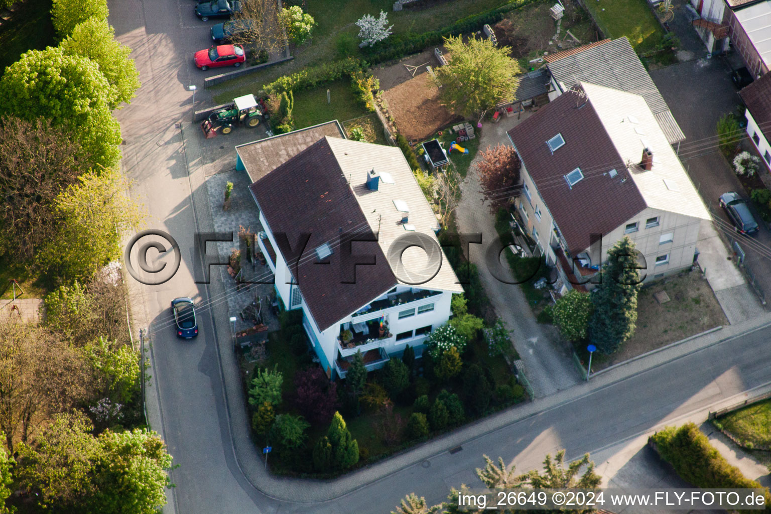 District Stupferich in Karlsruhe in the state Baden-Wuerttemberg, Germany seen from above