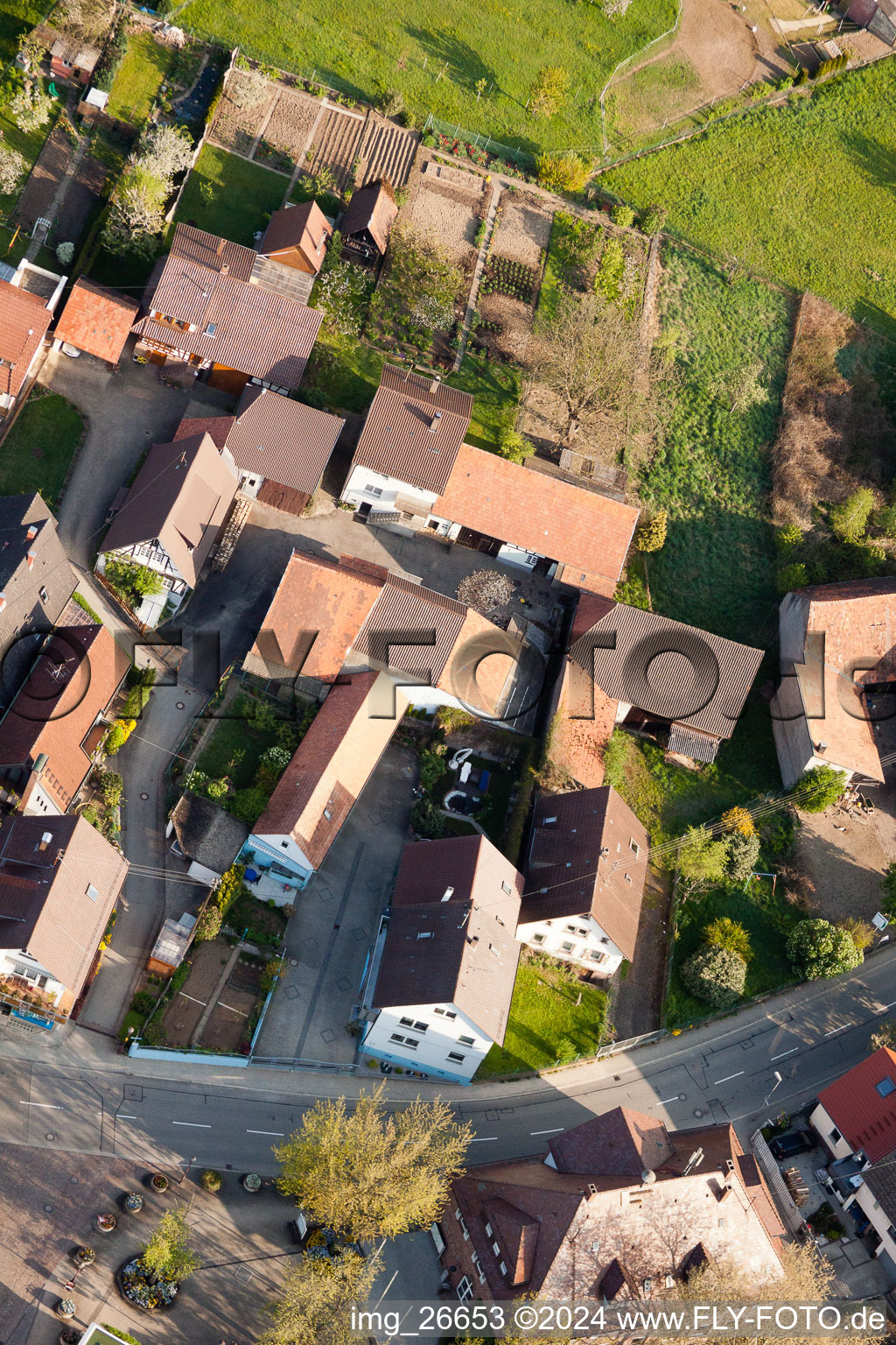 District Stupferich in Karlsruhe in the state Baden-Wuerttemberg, Germany viewn from the air