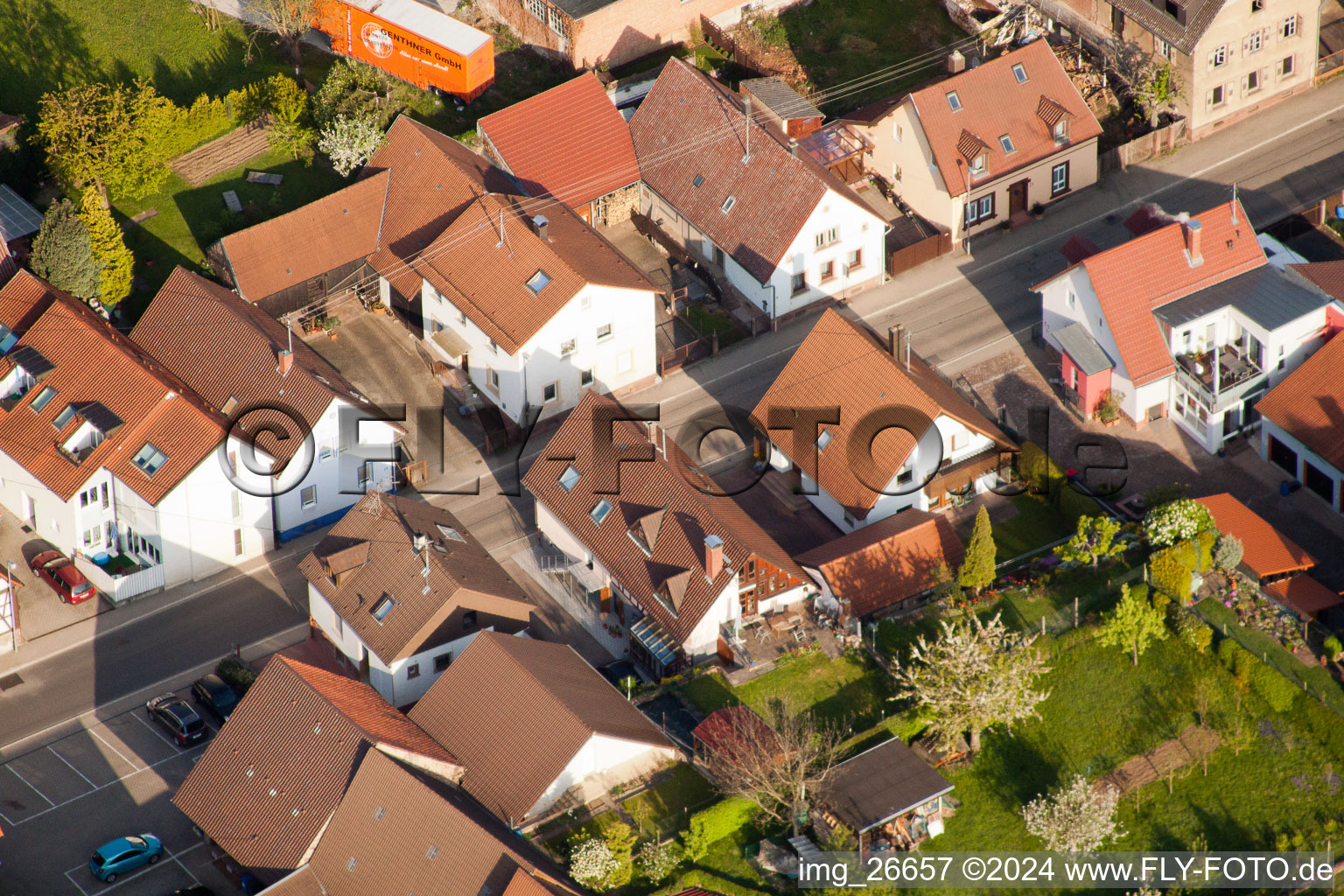 District Stupferich in Karlsruhe in the state Baden-Wuerttemberg, Germany from the drone perspective