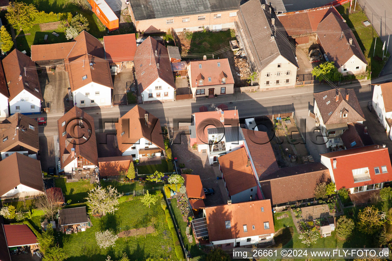 Aerial view of District Stupferich in Karlsruhe in the state Baden-Wuerttemberg, Germany