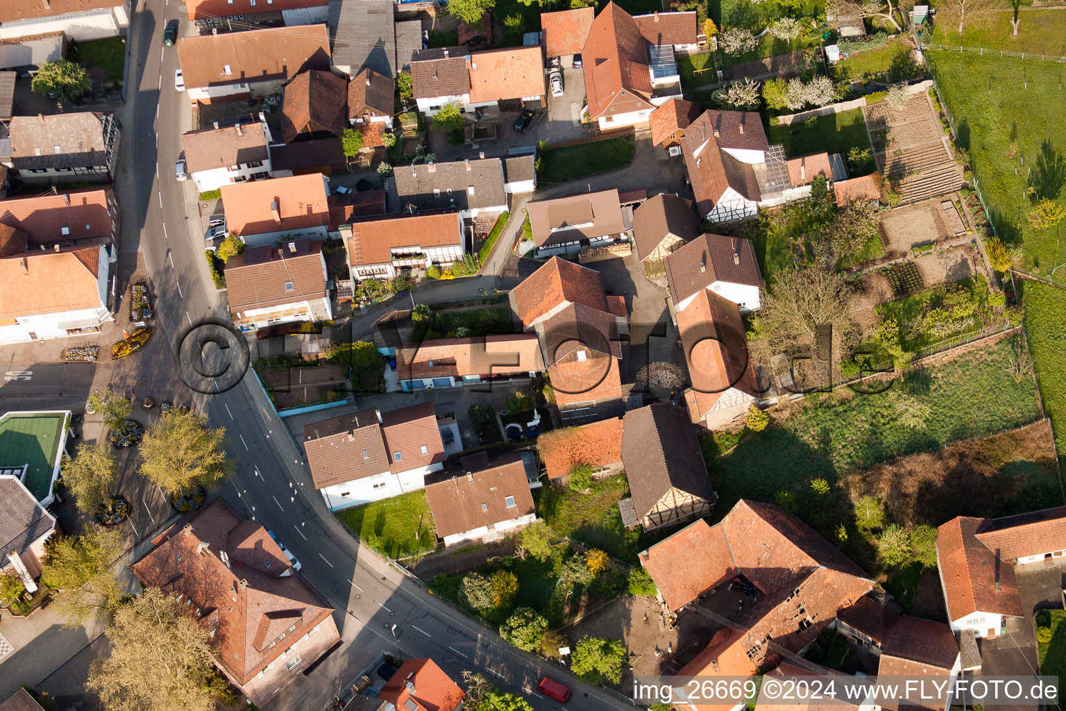 District Stupferich in Karlsruhe in the state Baden-Wuerttemberg, Germany from the plane