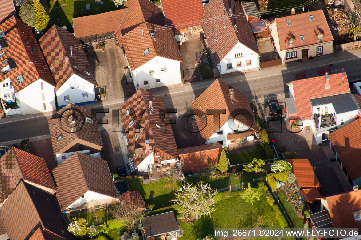 District Stupferich in Karlsruhe in the state Baden-Wuerttemberg, Germany viewn from the air