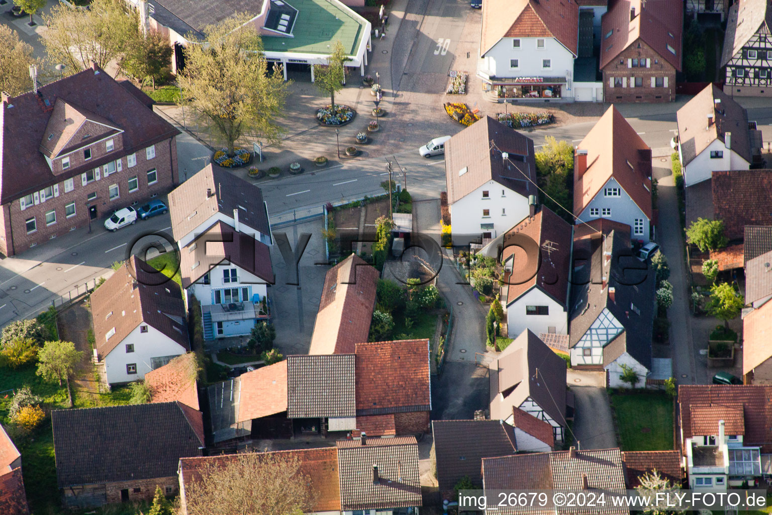 Aerial view of District Stupferich in Karlsruhe in the state Baden-Wuerttemberg, Germany