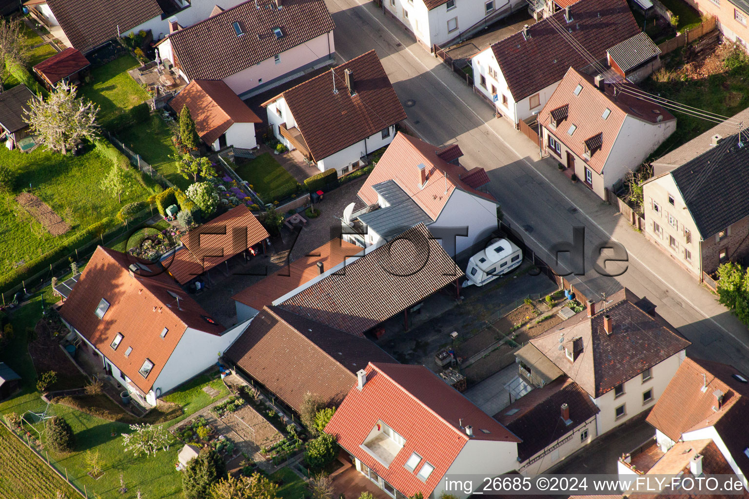 District Stupferich in Karlsruhe in the state Baden-Wuerttemberg, Germany from the plane