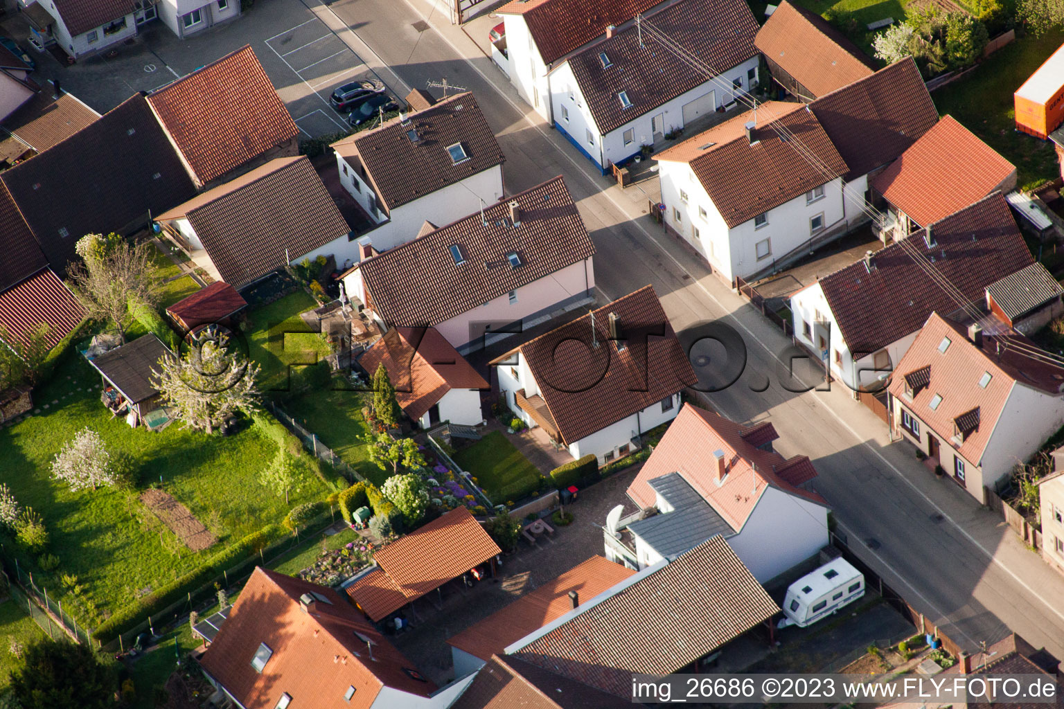 Bird's eye view of District Stupferich in Karlsruhe in the state Baden-Wuerttemberg, Germany