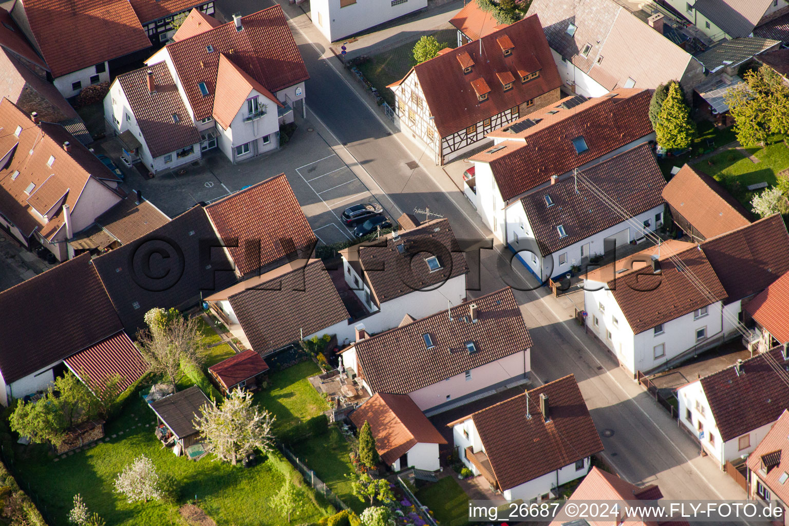 District Stupferich in Karlsruhe in the state Baden-Wuerttemberg, Germany viewn from the air