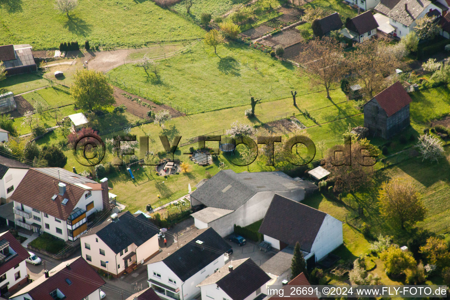 Drone recording of District Stupferich in Karlsruhe in the state Baden-Wuerttemberg, Germany