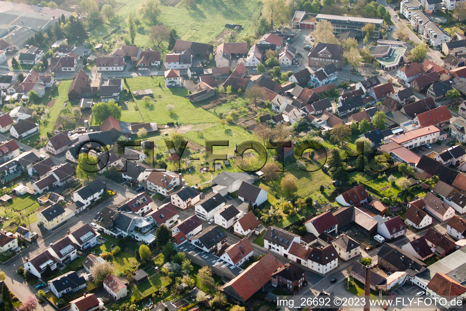Drone image of District Stupferich in Karlsruhe in the state Baden-Wuerttemberg, Germany