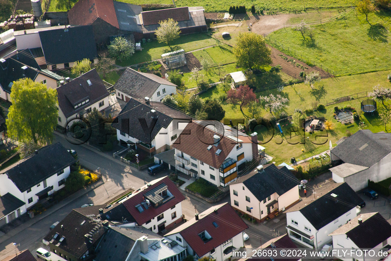 District Stupferich in Karlsruhe in the state Baden-Wuerttemberg, Germany from the drone perspective