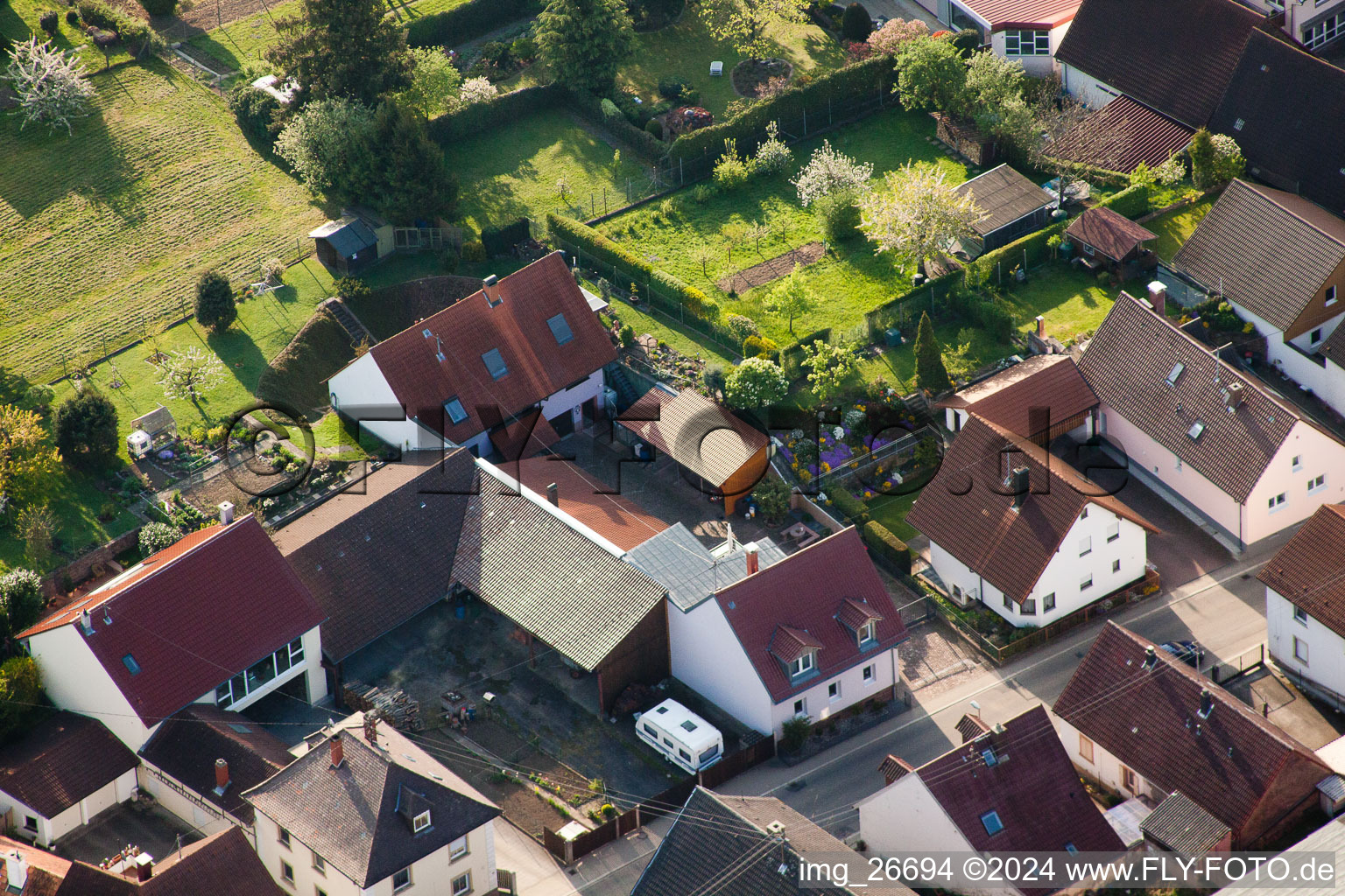 District Stupferich in Karlsruhe in the state Baden-Wuerttemberg, Germany from a drone