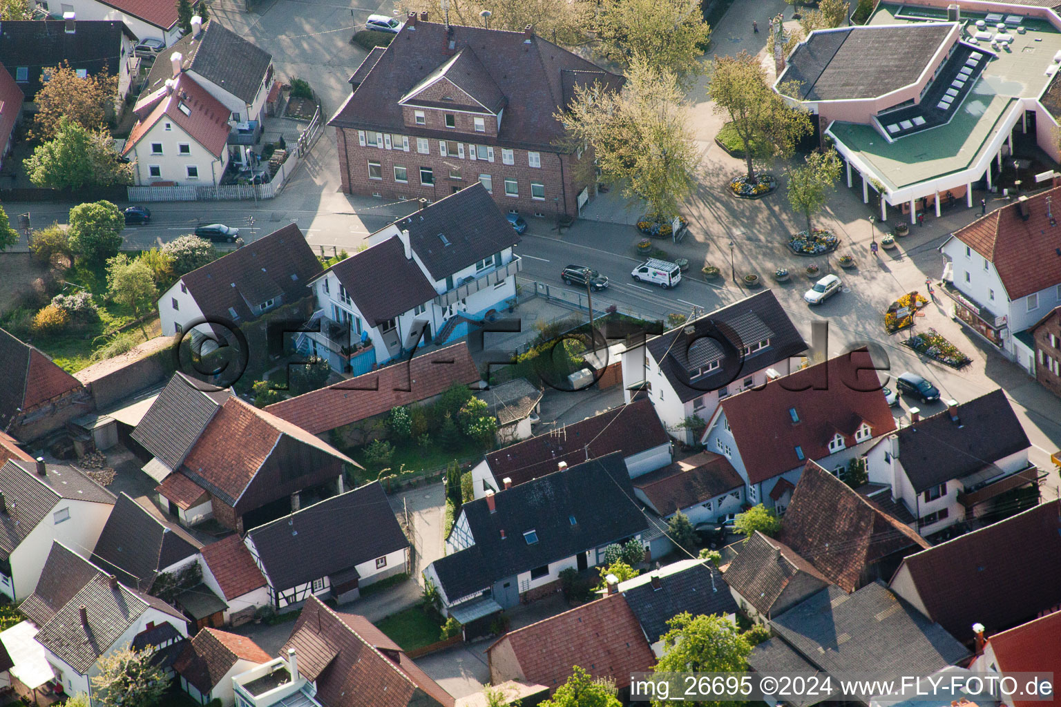 District Stupferich in Karlsruhe in the state Baden-Wuerttemberg, Germany seen from a drone