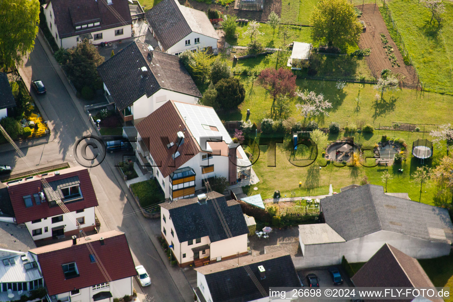 Oblique view of District Stupferich in Karlsruhe in the state Baden-Wuerttemberg, Germany