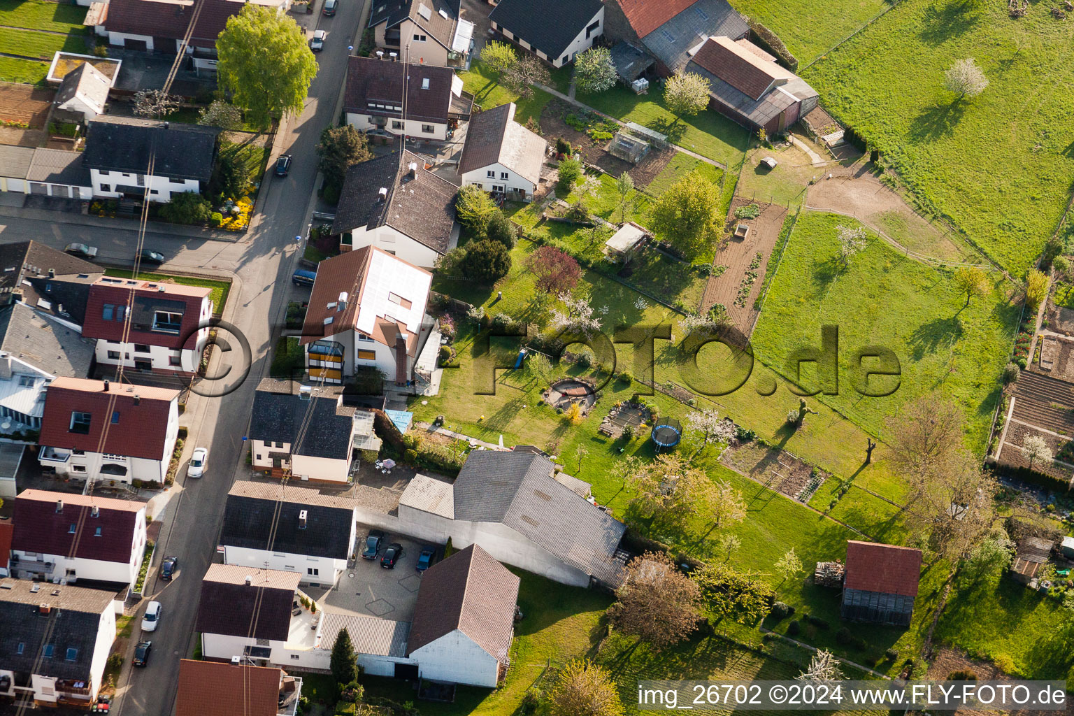 District Stupferich in Karlsruhe in the state Baden-Wuerttemberg, Germany from the plane